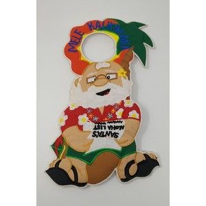 Mele Kalikimaka Christmas Decoration Door Knob Hanger Santa Claus Hawaii Vintage